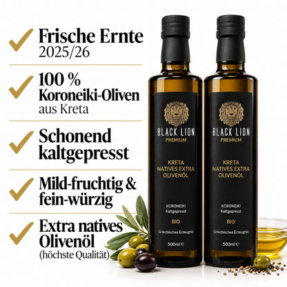 Bio Olivenöl Black Lion - Griechisches extra natives Öl 2x500ml (1Liter)
