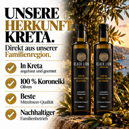 Bio Olivenöl Black Lion - Griechisches extra natives Öl 2x500ml (1Liter)