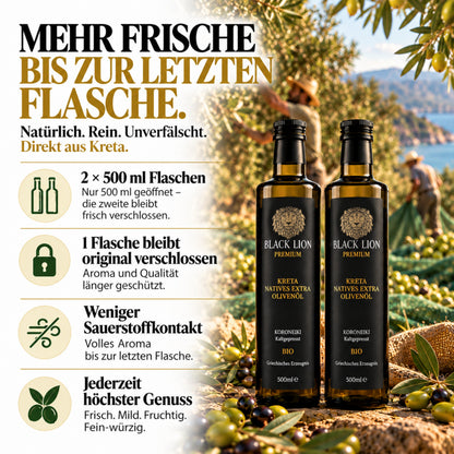 Bio Olivenöl Black Lion - Griechisches extra natives Öl 2x500ml (1Liter)