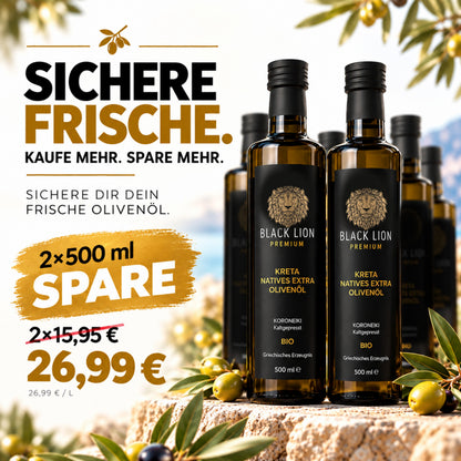 Bio Olivenöl Black Lion - Griechisches extra natives Öl 2x500ml (1Liter)