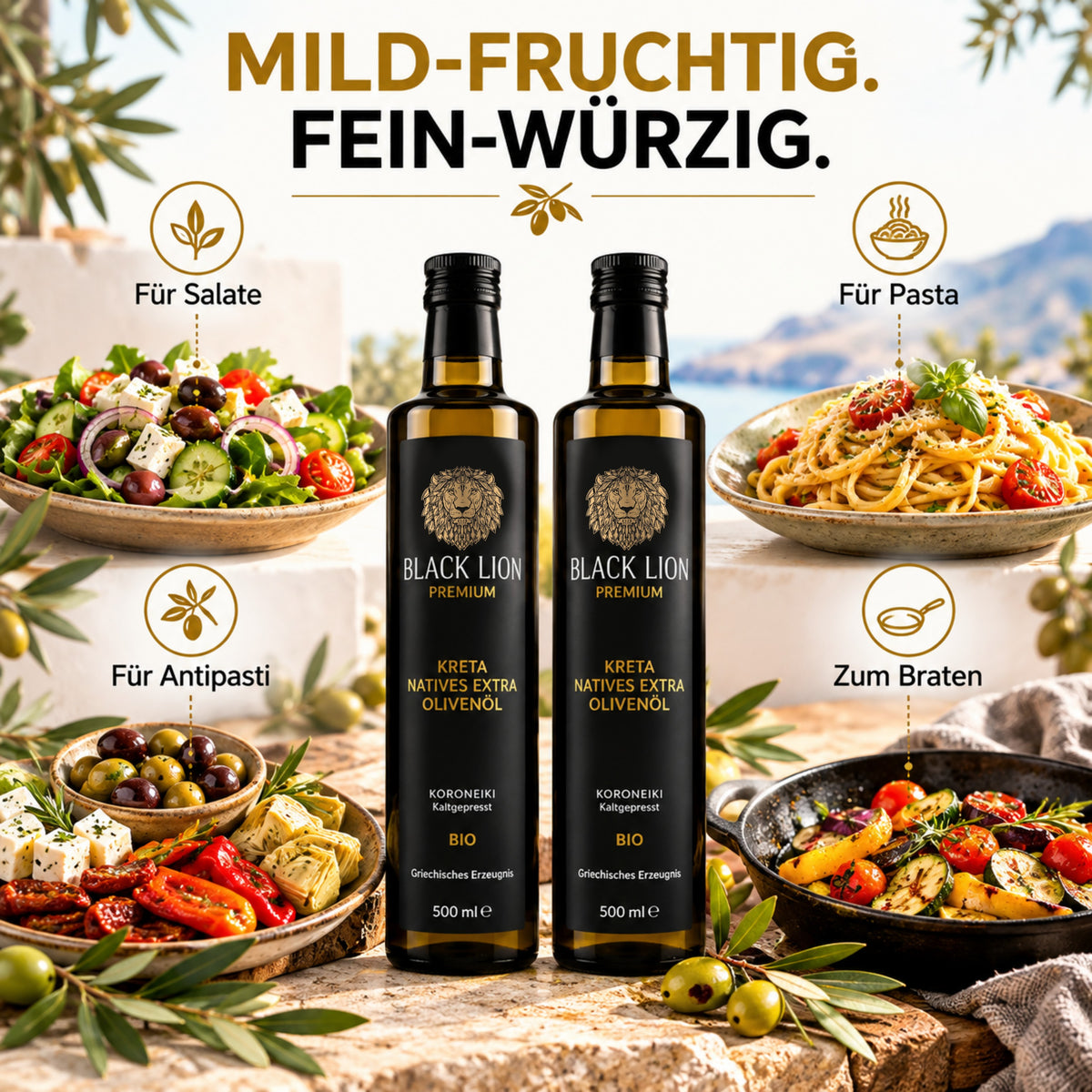 Bio Olivenöl Black Lion - Griechisches extra natives Öl 2x500ml (1Liter)