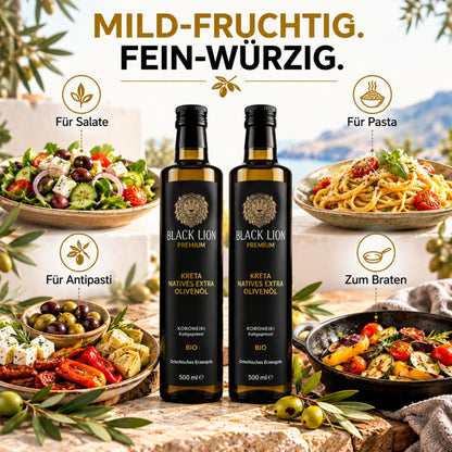 Bio Olivenöl Black Lion - Griechisches extra natives Öl 2x500ml (1Liter)