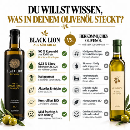 Bio Olivenöl Black Lion - Griechisches extra natives Öl 2x500ml (1Liter)