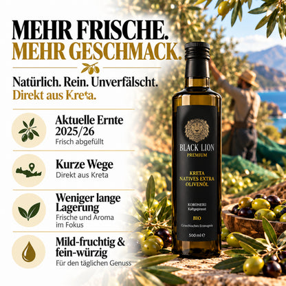 Kreta Black Lion Bio Griechisches Olivenöl extra nativ 500ml