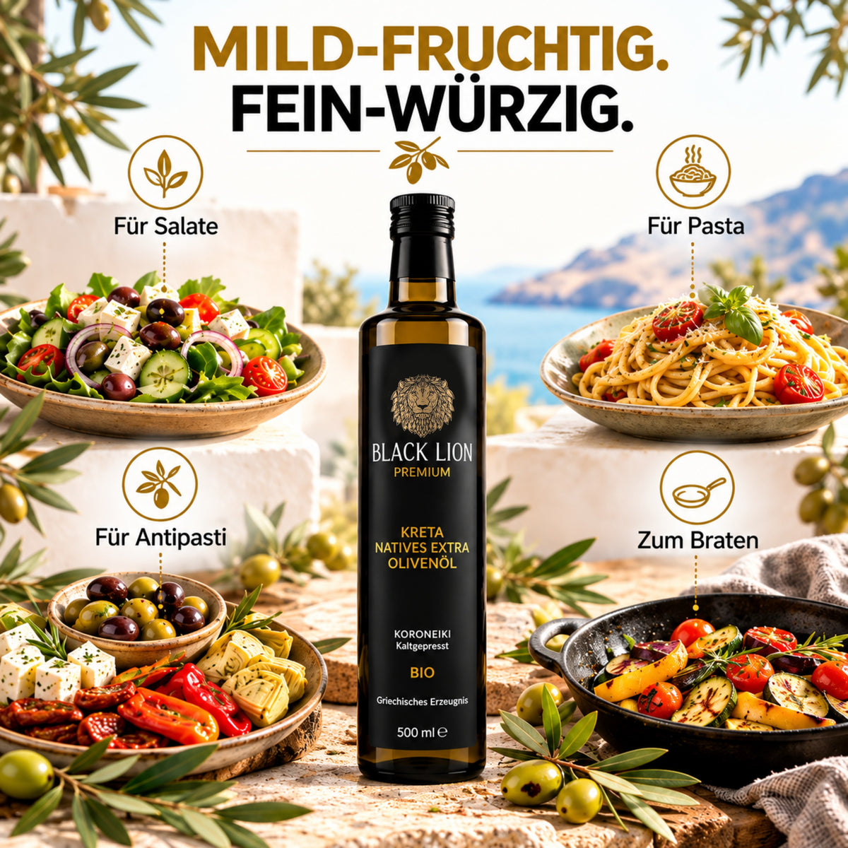 Kreta Black Lion Bio Griechisches Olivenöl extra nativ 500ml