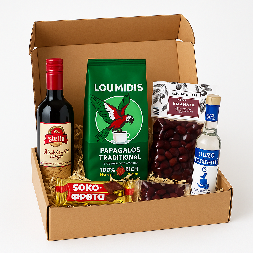 Ouzo + griechischer Wein Greece Box OREA-Feinkost.de - Geschenk Box, Präsentkorb