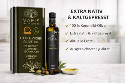Olivenöl Extra Nativ Premium – Koroneiki Oliven aus Griechenland – 5L Kanister Kreta + 500ml Bundle