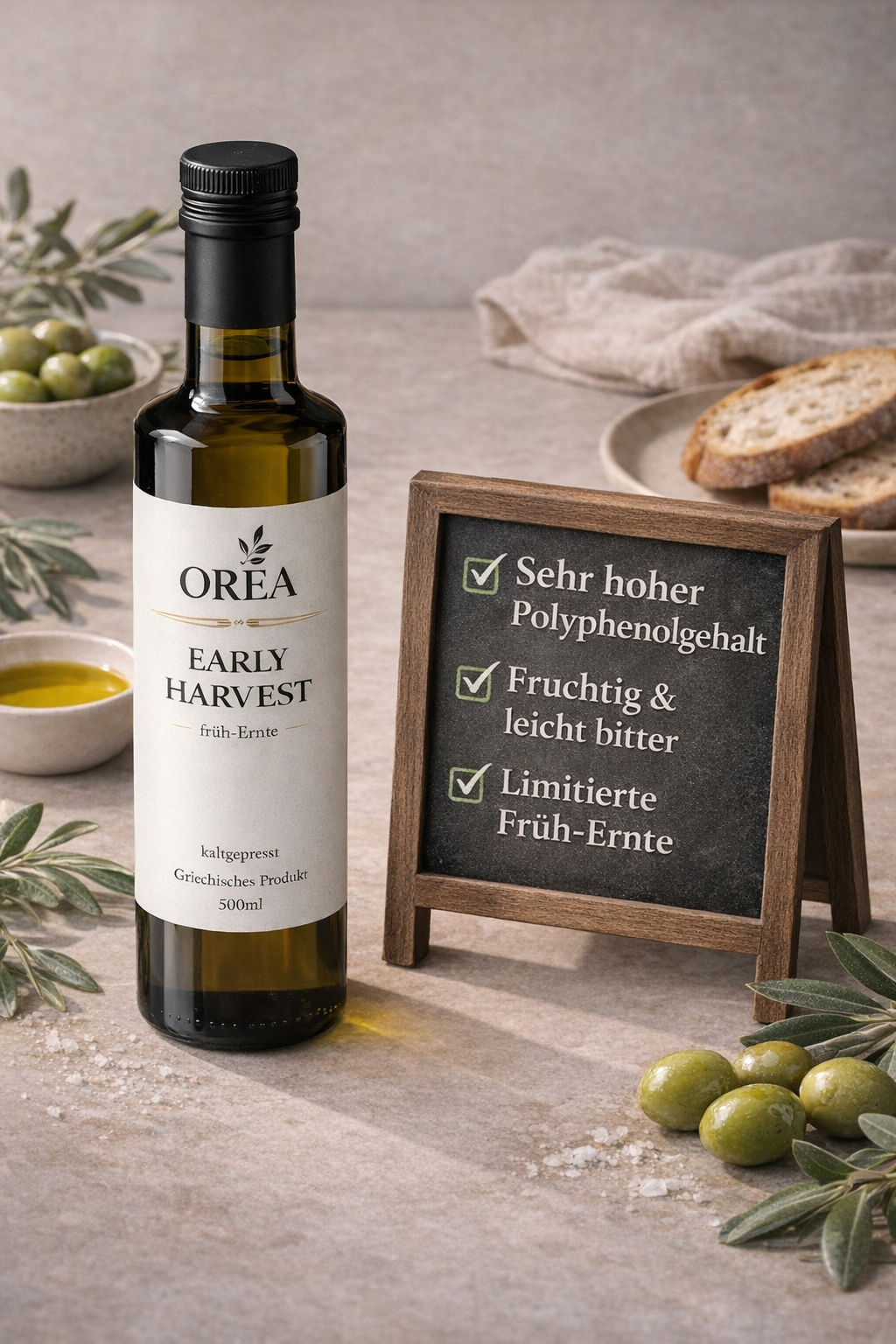 OREA Early Harvest Natives Olivenöl Extra – polyphenolreich, intensiver Geschmack, Olivenöl zum Verzehr, ohne Künstliche Zusätze – 500 ml 📦 Versand ab 01.03.26
