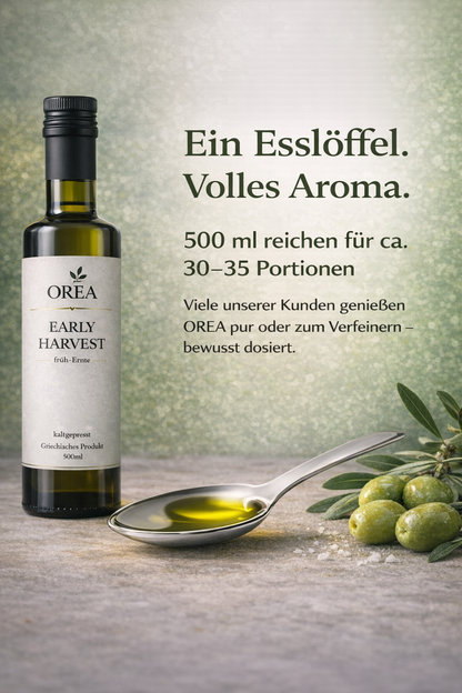 OREA Early Harvest Natives Olivenöl Extra – polyphenolreich, intensiver Geschmack, Olivenöl zum Verzehr, ohne Künstliche Zusätze – 500 ml 📦 Versand ab 01.03.26