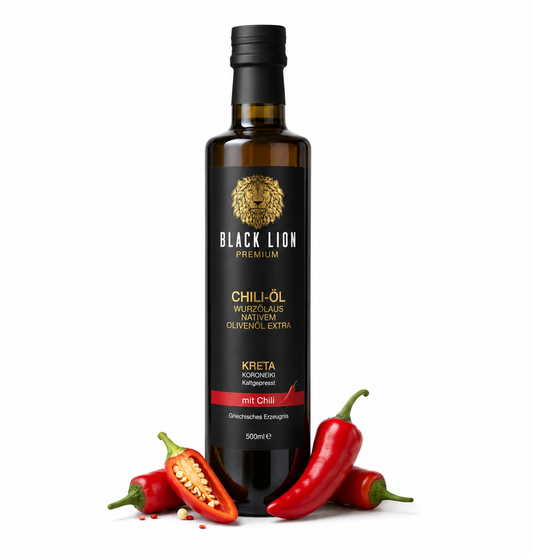 Black Lion Premium Chili-Olivenöl extra nativ – Chili & Würzöl mit echter Chili – kaltgepresst – ohne künstliche Zusätze – 500 ml