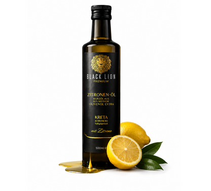 Black Lion Premium Zitronen-Olivenöl extra nativ – Zitronenöl & Würzöl mit echter Zitrone – kaltgepresst – ohne künstliche Zusätze – 500 ml