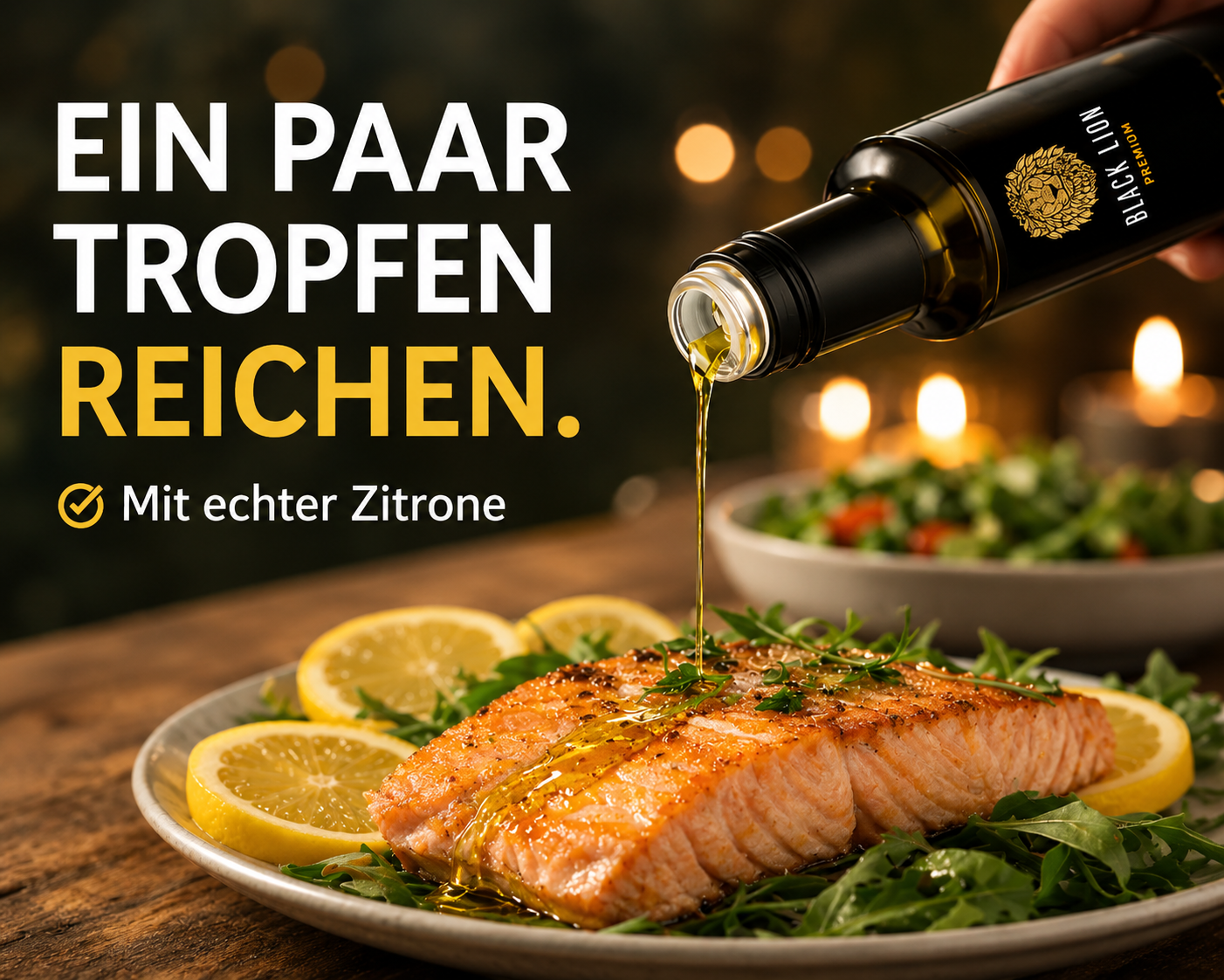 Black Lion Premium Zitronen-Olivenöl extra nativ – Zitronenöl & Würzöl mit echter Zitrone – kaltgepresst – ohne künstliche Zusätze – 500 ml