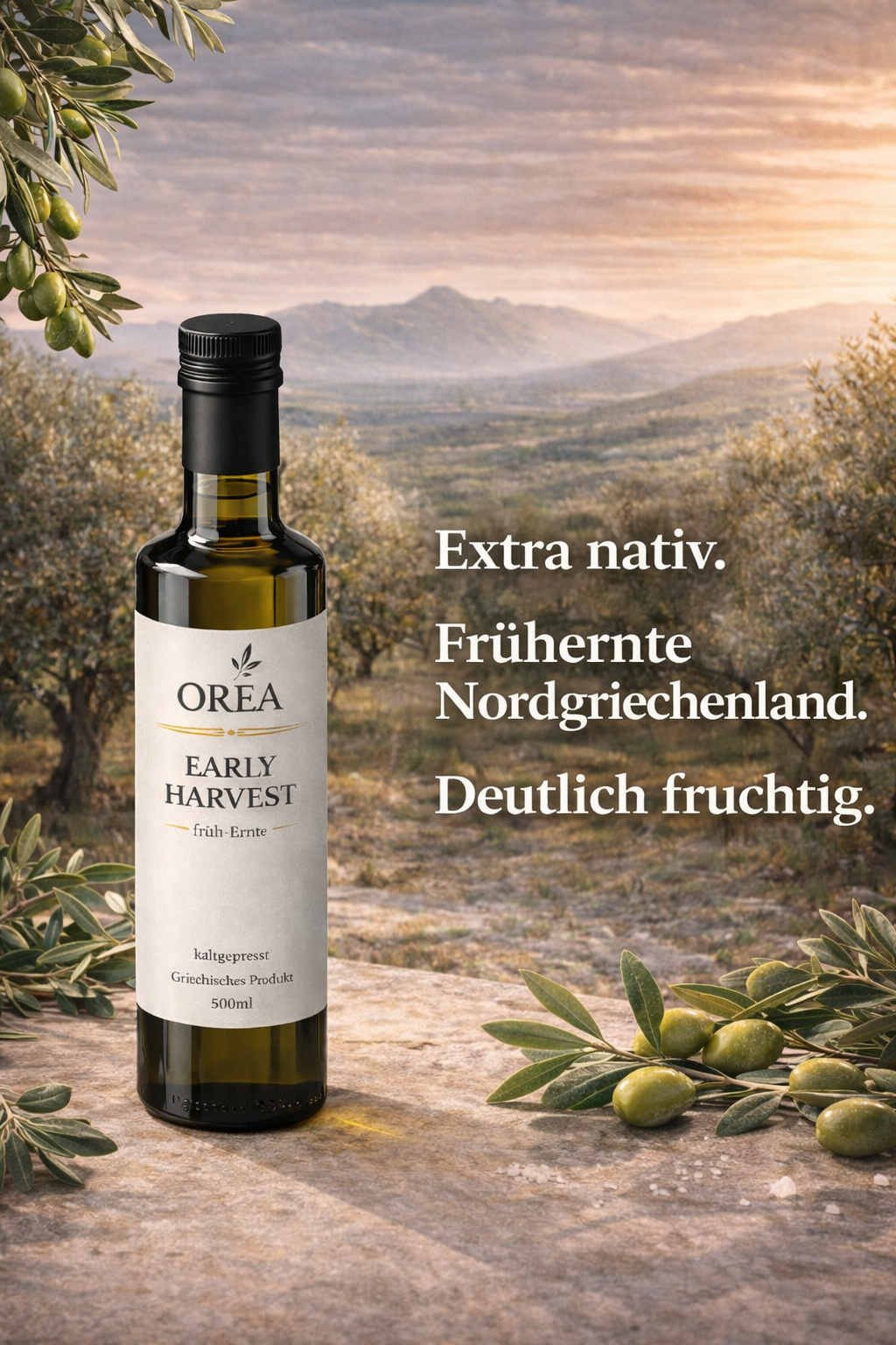 OREA Early Harvest Natives Olivenöl Extra – polyphenolreich, intensiver Geschmack, Olivenöl zum Verzehr, ohne Künstliche Zusätze – 500 ml 📦 Versand ab 01.03.26