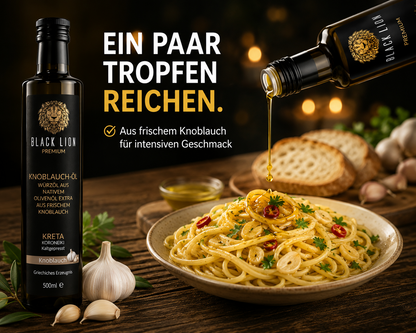 BLACK LION Premium Knoblauch-Olivenöl – Natives Olivenöl Extra aus Kreta (Koroneiki) ohne künstliche Zusätze – 500 ml