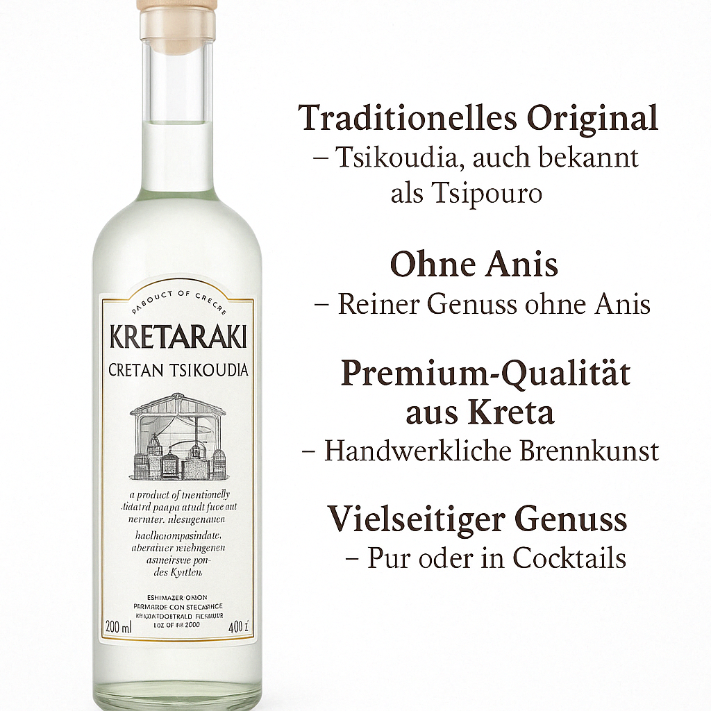Tsikoudia Kreta Raki (Tsipouro) - Kretaraki ohne Anis 700ml mit