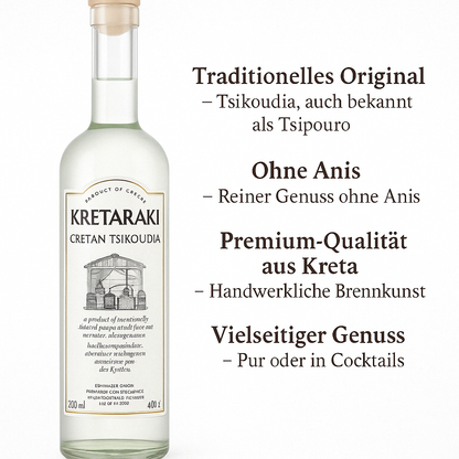 Tsikoudia Kreta Raki (Tsipouro) - Kretaraki ohne Anis 700ml mit