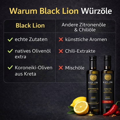 Würzöl Olivenöl Duo aus Kreta – Chili & Zitrone (2×500ml) Black Lion kaltgepresst – ohne künstliche Zusätze