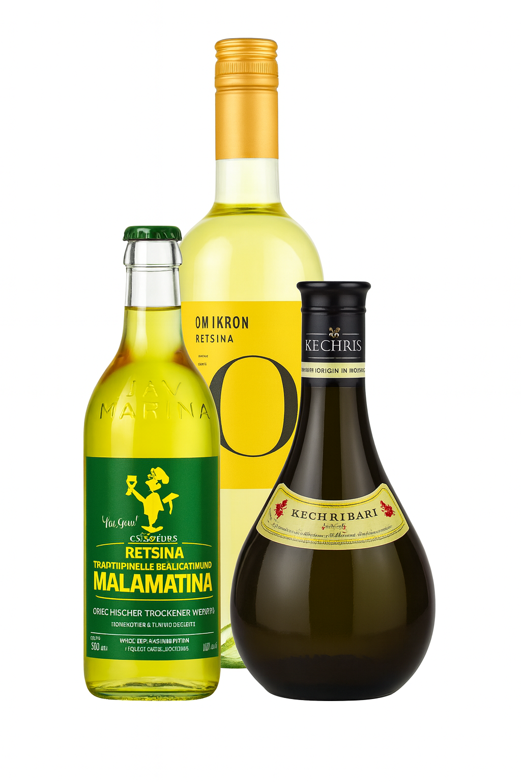 Probier-Set: 3x Retsina Weißwein Geharzt (1,75 L) - Kechribari & Malamatina