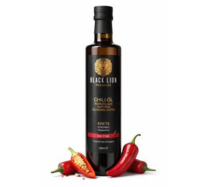 Black Lion Premium Chili-Olivenöl extra nativ – Chili & Würzöl mit echter Chili – kaltgepresst – ohne künstliche Zusätze – 500 ml