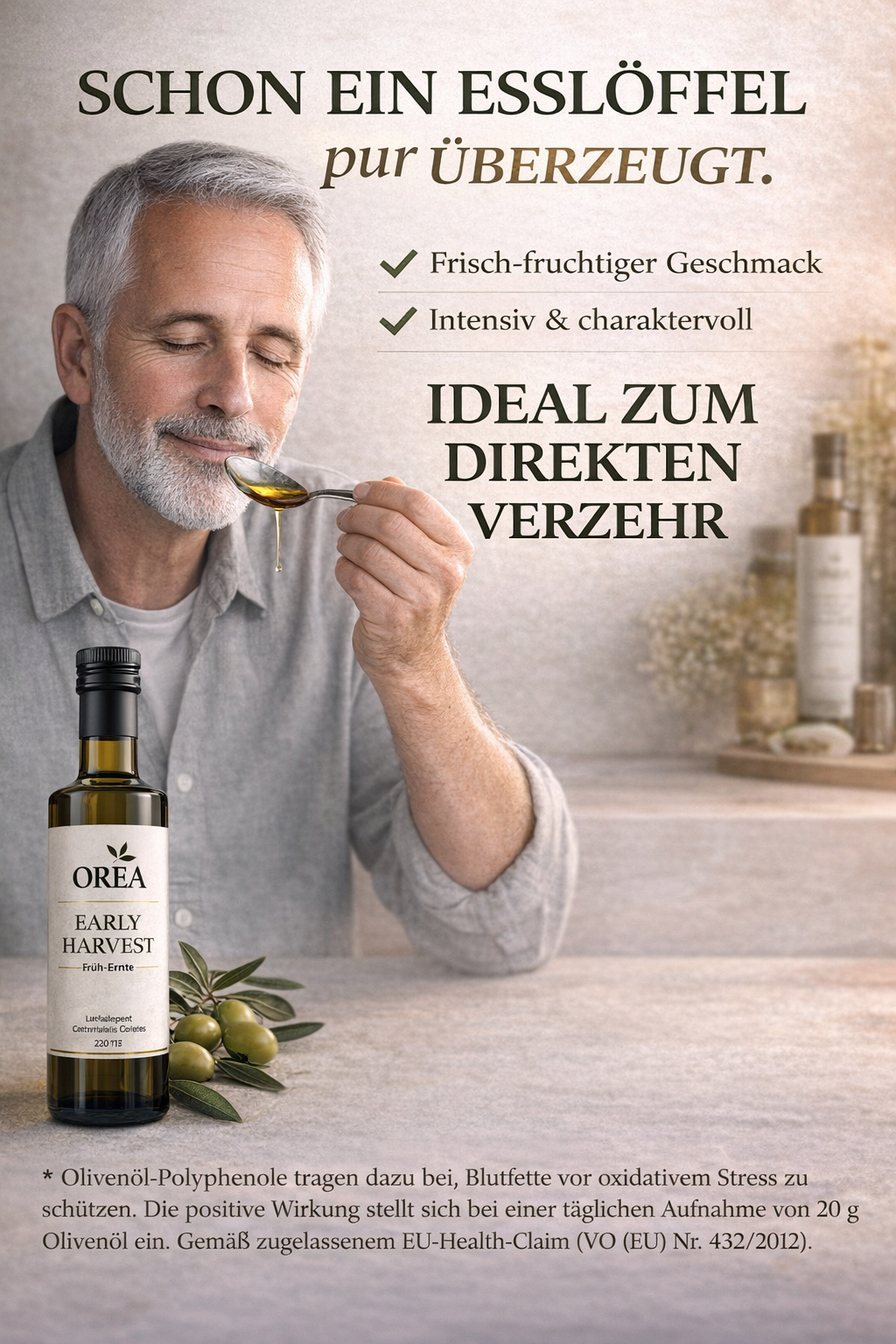 OREA Early Harvest Natives Olivenöl Extra – Olivenöl zum Verzehr, ohne Künstliche Zusätze – 500 ml | ⭐Sehr hoher Polyphenolgehalt