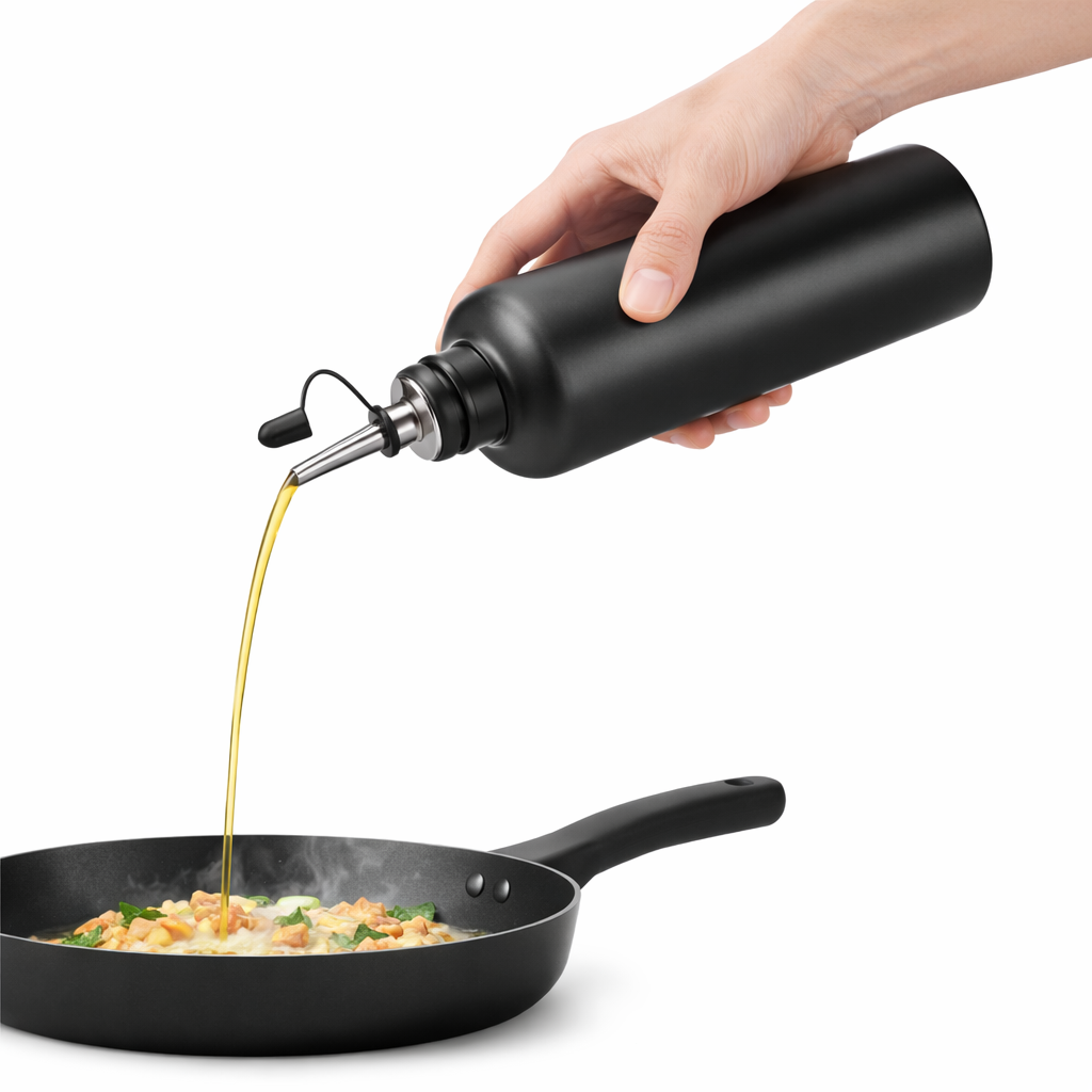 essig in edelstahl aufbewahren Schwarze Ölflasche 500ml – Matt Edelstahl Ölspender mit Tropffreiem Au –  OREA-FEINKOST