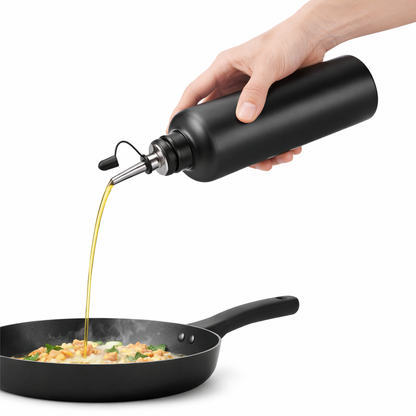 Schwarze Ölflasche 500 ml – Made in Germany mit Edelstahl-Ausgießer für Öl & Essig
