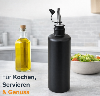 Schwarze Ölflasche 500 ml – Made in Germany mit Edelstahl-Ausgießer für Öl & Essig