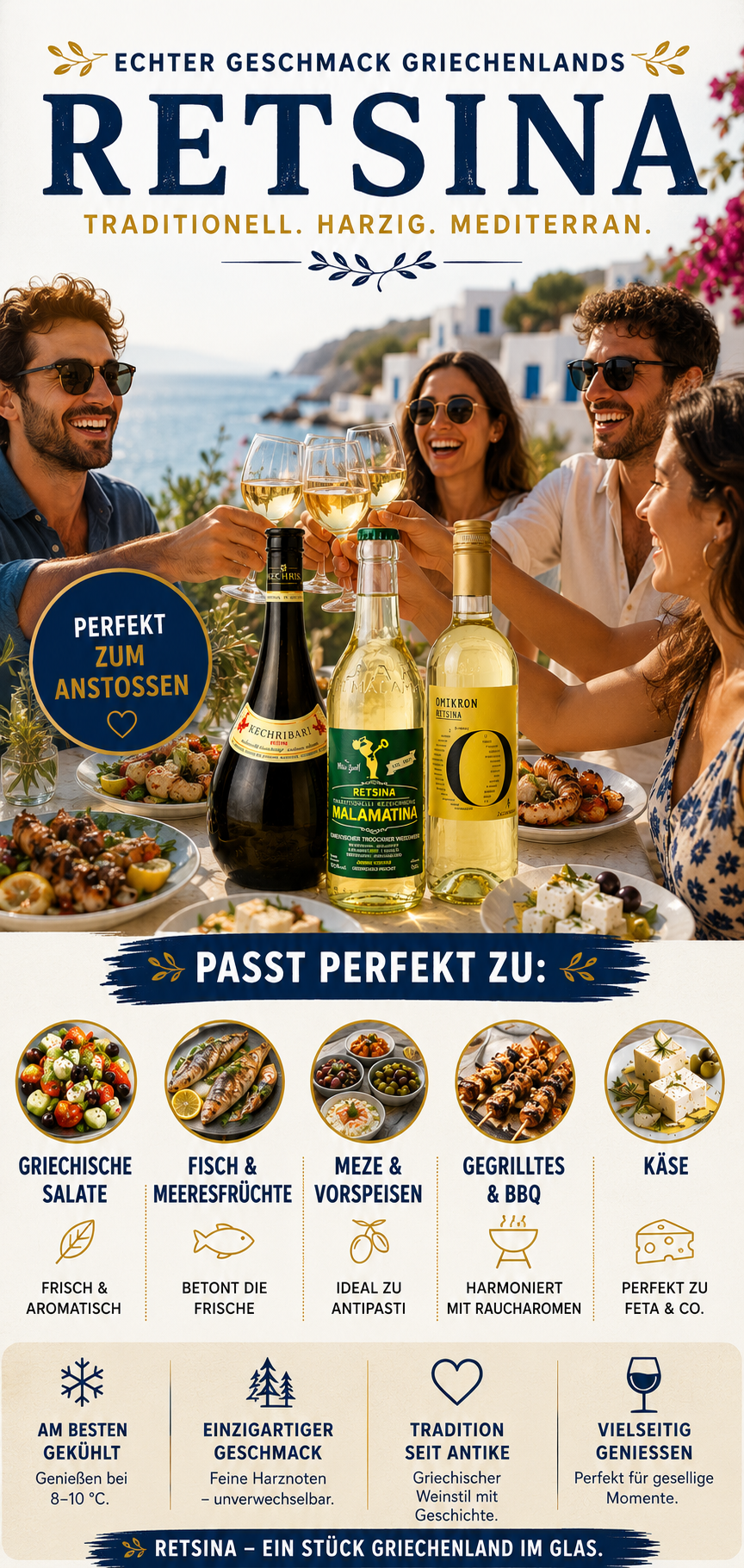 Griechisches Retsina Probier-Set – Malamatina, Kechribari & Omikron | 3 traditionelle Weißweine aus Griechenland | Harziger Kultwein mit mediterranem Aroma