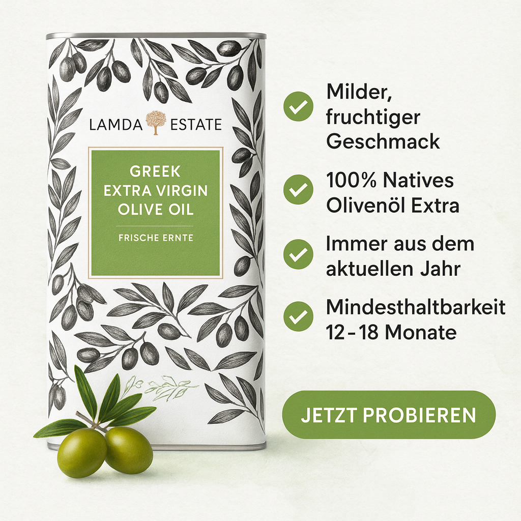 Lamda Estate Griechisches Olivenöl 5 L – Extra Nativ – 100 % Koroneiki – Kaltgepresst aus dem Peloponnes