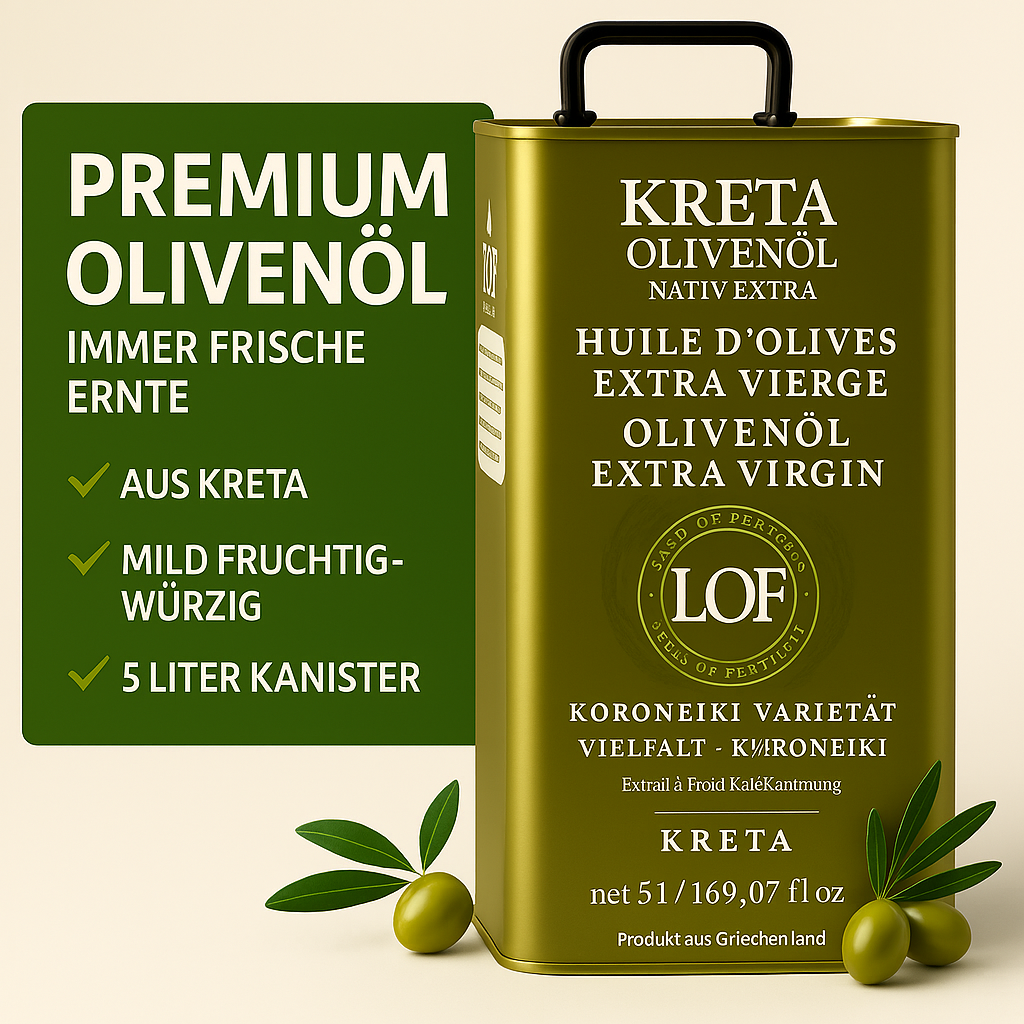 Kreta LOF Olivenöl 5L extra nativ im Kanister + GRATIS Balsamico Essig (250 ml)