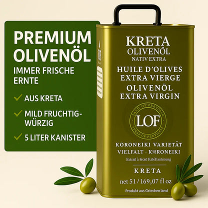 Kreta LOF griechisches Olivenöl 5 Liter extra nativ Kanister, jetzt für kurze Zeit)