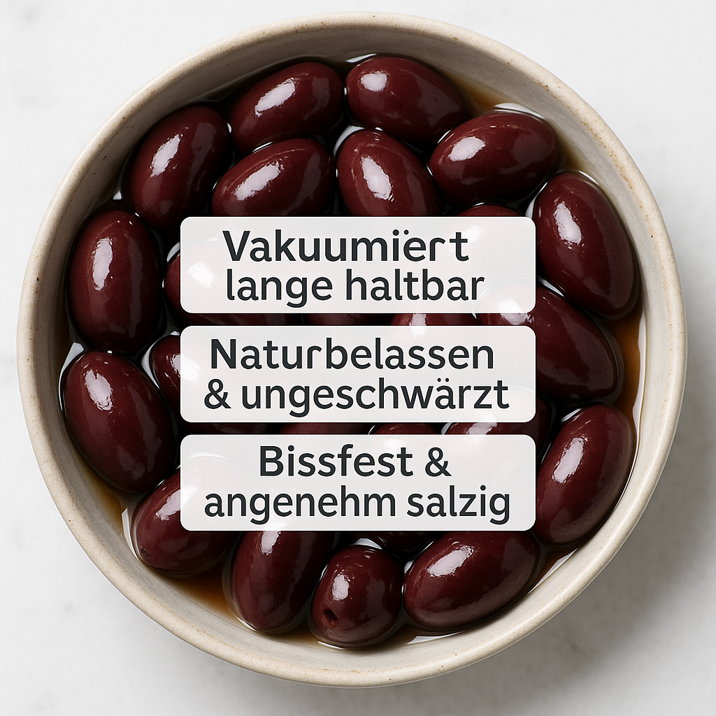 OREA Feinkost – Natives Olivenöl extra 5 L (Kreta, Koroneiki) – Set mit Kalamata-Oliven 3×250 g