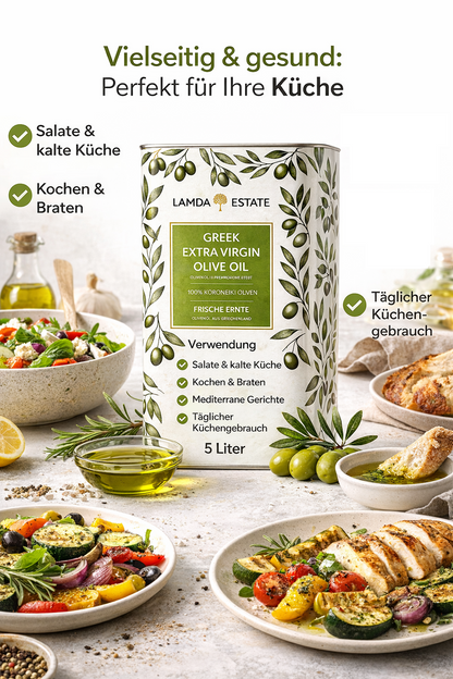 🌿 Lamda Estate Premium-Olivenöl Vorteilspaket – 5L + 1L Kreta Extra-Genuss Bundle | 6 Liter
