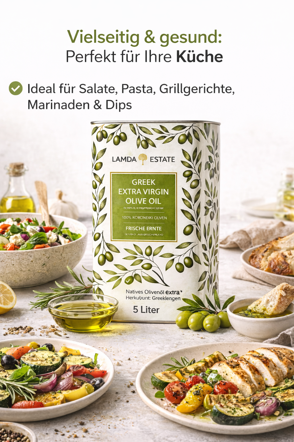 Lamda Estate Griechisches Olivenöl 5 L – Extra Nativ – 100 % Koroneiki – Kaltgepresst aus dem Peloponnes