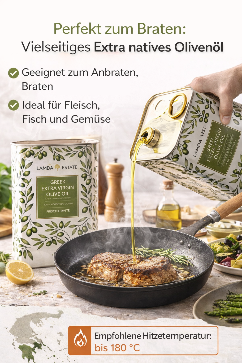 Lamda Estate Griechisches Olivenöl 5 L – Extra Nativ – 100 % Koroneiki – Kaltgepresst aus dem Peloponnes