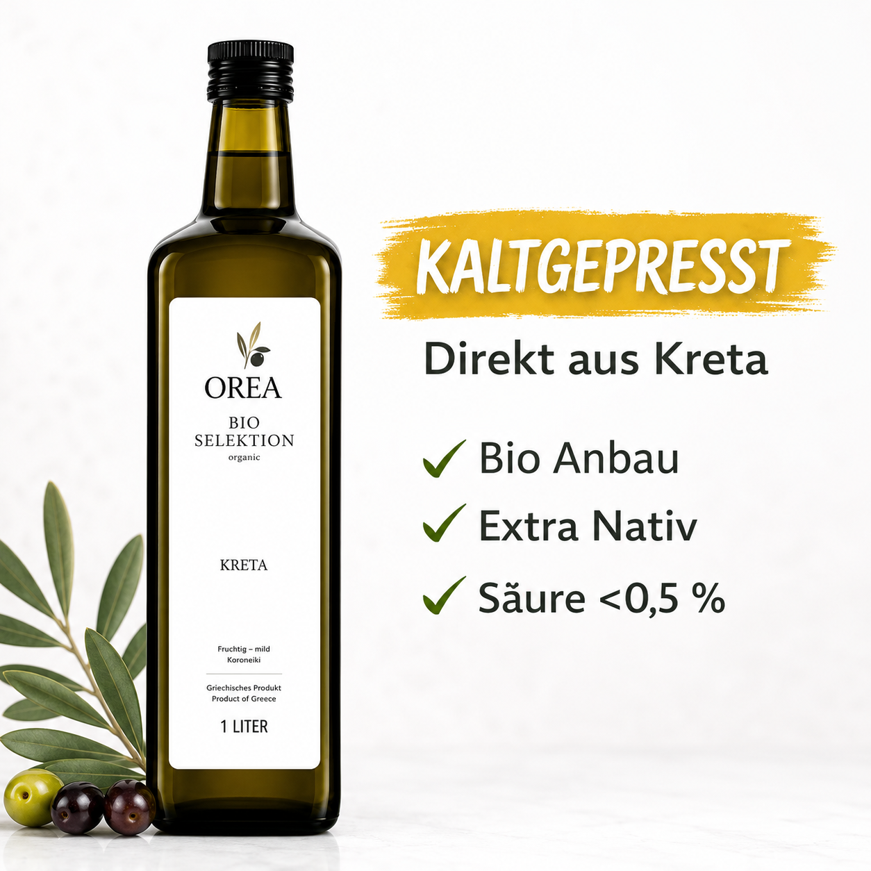 OREA Bio Olivenöl Extra Nativ aus Kreta – 1L Koroneiki (Ernte 2025/26) | Frisch abgefüllt ⭐Über 150× in den letzten 30 Tagen bestellt