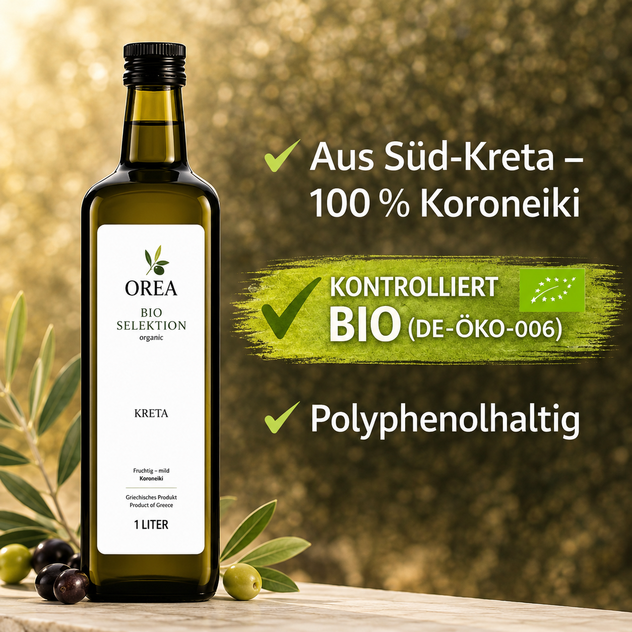 OREA Bio Olivenöl Extra Nativ aus Kreta – 1L Koroneiki (Ernte 2025/26) | Frisch abgefüllt ⭐Über 150× in den letzten 30 Tagen bestellt