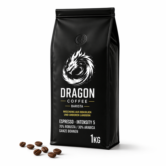 Dragon Coffee Barista Espresso Bohnen 1kg – Intensität 5 – 70% Robusta – Für Siebträger & Vollautomat