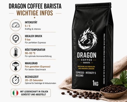 Dragon Coffee Barista Espresso Bohnen 1kg – Intensität 5 – 70% Robusta – Für Siebträger & Vollautomat