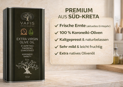 VAFIS Olivenöl 5L – 100 % Koroneiki aus Kreta – Frische Ernte - extra nativ griechisches Olivenöl