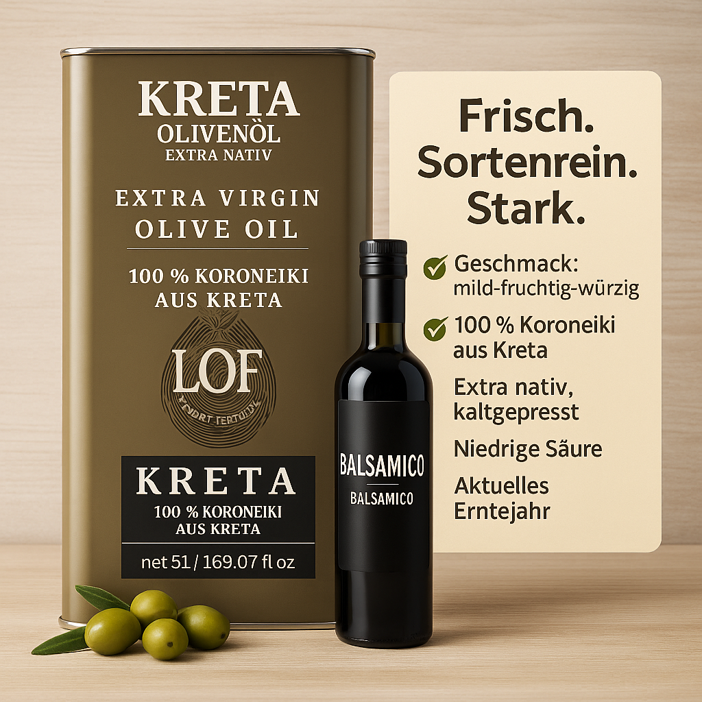 Kreta LOF Olivenöl 5L extra nativ im Kanister + GRATIS Balsamico Essig (250 ml)