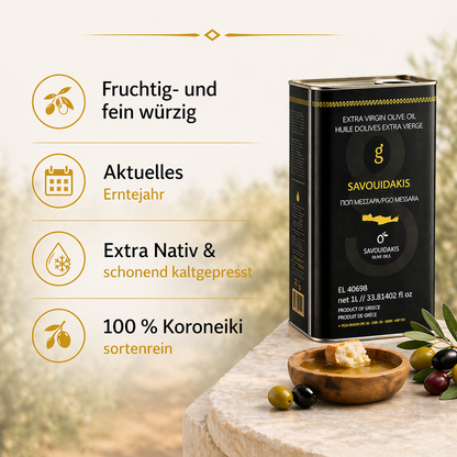 Golden Creta, natives Olivenöl extra aus Kreta 1 Liter Kanister, frische Ernte