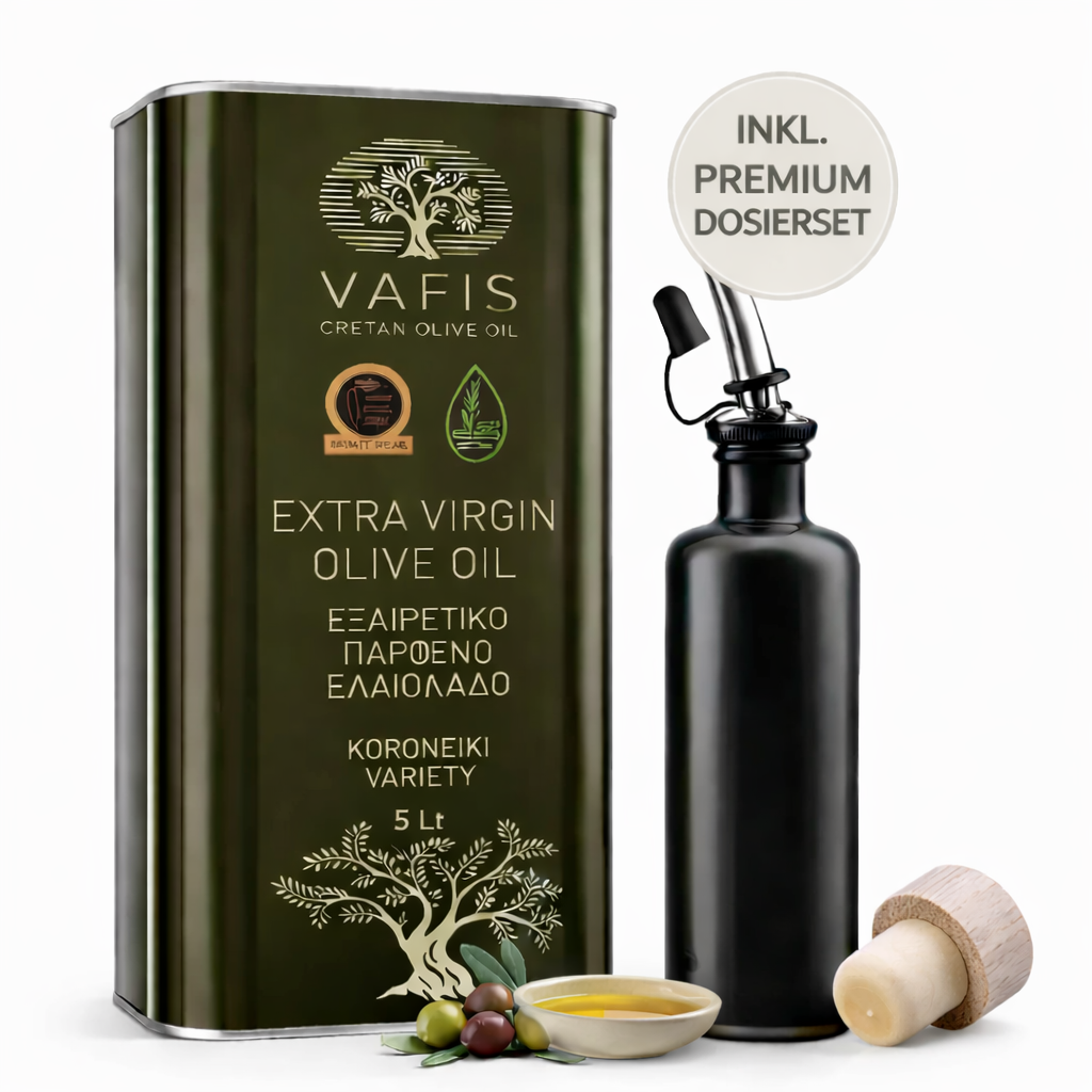 5L Extra Natives Olivenöl aus Kreta (Ernte 2025/26) inkl. Premium Dosierflasche, Edelstahl-Ausgießer & Naturkorken