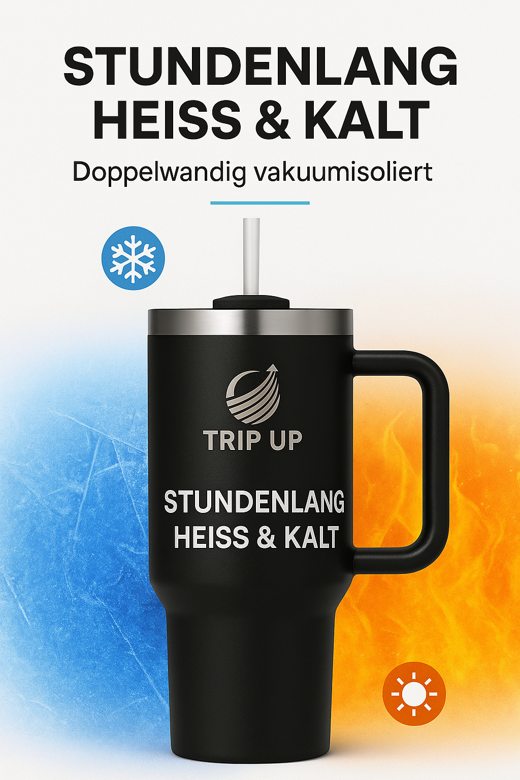 Trip Up Thermobecher Edelstahl, BPA-frei, Spülmaschinenfest, Auslaufsicher 40oz (Jet Black)