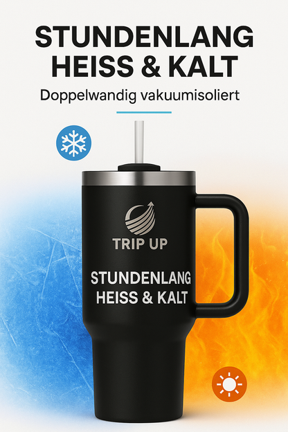 Trip Up Thermobecher Edelstahl, BPA-frei, Spülmaschinenfest, Auslaufsicher 40oz (Jet Black)