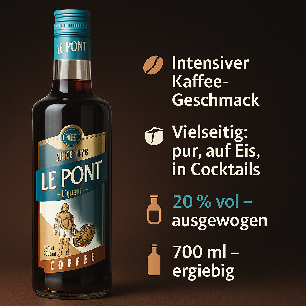 Le Pont Kaffelikör 700ml – Hochwertiger Kaffeelikör für Espresso Martini & edle Cocktails | Vollmundig & aromatisch