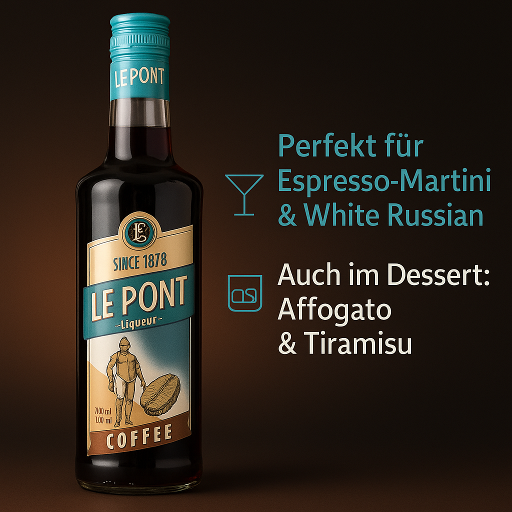 Le Pont Kaffelikör 700ml – Hochwertiger Kaffeelikör für Espresso Martini & edle Cocktails | Vollmundig & aromatisch