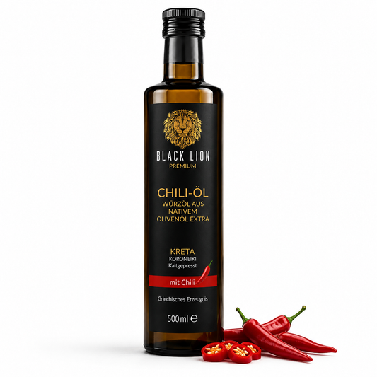 Black Lion Premium Chili-Olivenöl extra nativ – Chili & Würzöl mit echter Chili – kaltgepresst – ohne künstliche Zusätze – 500 ml
