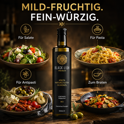 Black Lion BIO Olivenöl aus Kreta – 6x 750ml – extra nativ, kaltgepresst & fruchtig-mild – Premium Olivenöl direkt vom Erzeuger