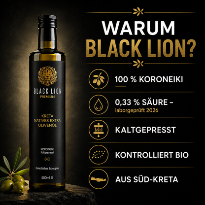 Black Lion BIO Olivenöl aus Kreta – 6x 750ml – extra nativ, kaltgepresst & fruchtig-mild – Premium Olivenöl direkt vom Erzeuger